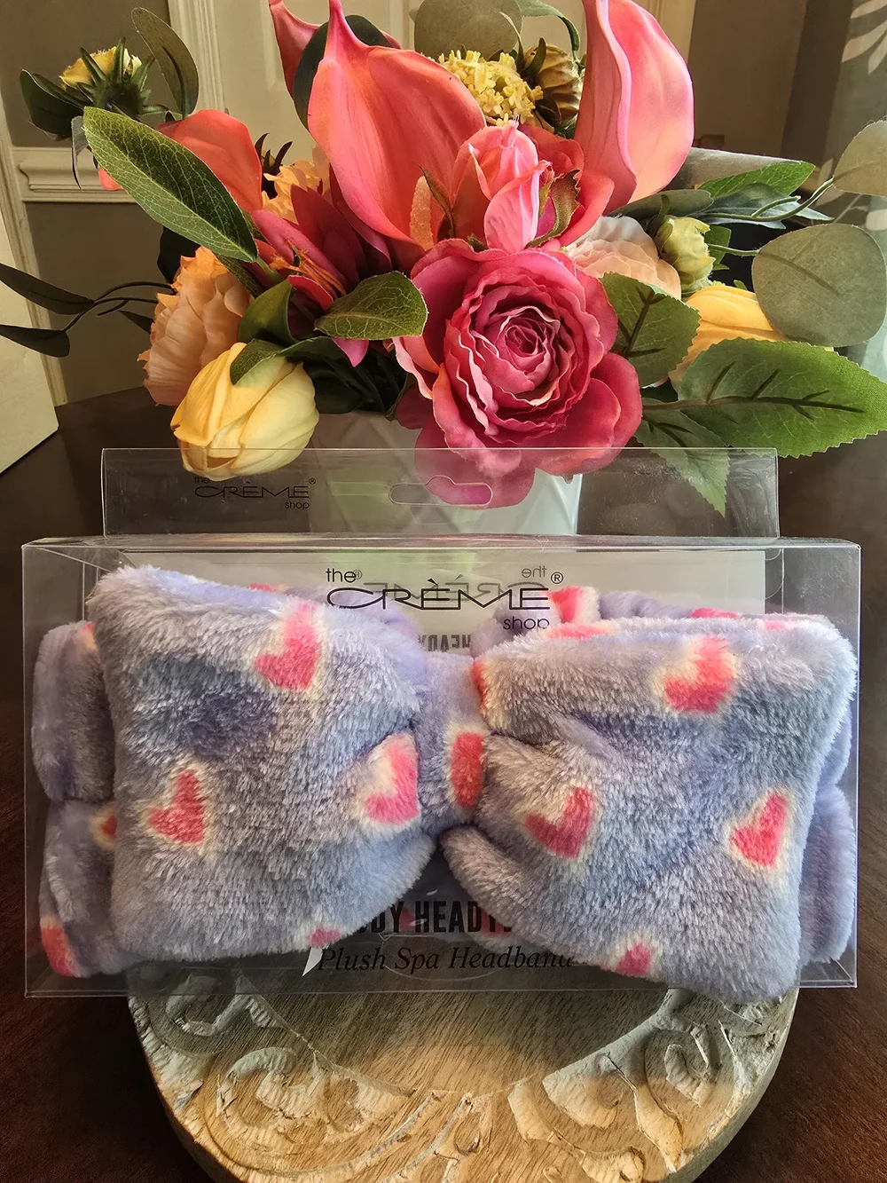 Plush Spa Headband - Pink Heart Print